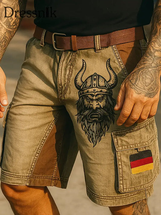 Retro Vikings Art Deutschland Flagge bedruckte Outdoor-Freizeit-Textur Tasche Freizeit-Cargo-Shorts A / S