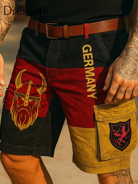 Retro Vikings Art Deutschland Flagge bedruckte Outdoor-Freizeit-Textur Tasche Freizeit-Cargo-Shorts A / S
