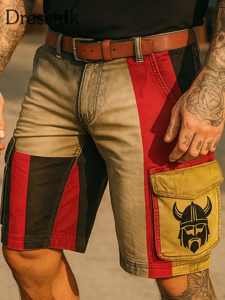 Retro Vikings Art Deutschland Flagge bedruckte Outdoor-Freizeit-Textur Tasche Freizeit-Cargo-Shorts A / S