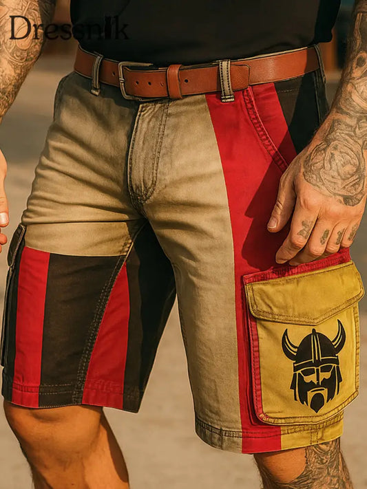 Retro Vikings Art Deutschland Flagge bedruckte Outdoor-Freizeit-Textur Tasche Freizeit-Cargo-Shorts A / S