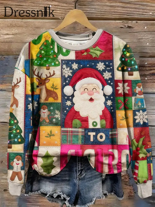 Retro Weihnachten bunte Patchwork bedruckte Rundhals-Retro-Mode Lose Langarm Sweatshirt als bild / S