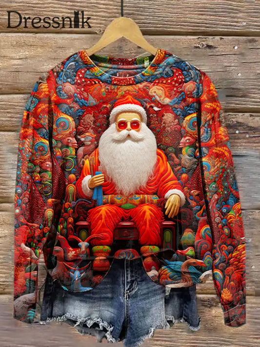 Retro Weihnachten Hippie Print Modischer Pullover Mit Rundhals Ausschnitt Langarm Sweatshirt