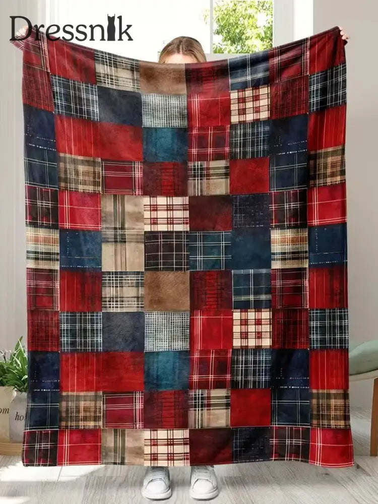 Retro Weihnachten Multi color Patchwork Home Dekor Flanell Decke Rot / EINS