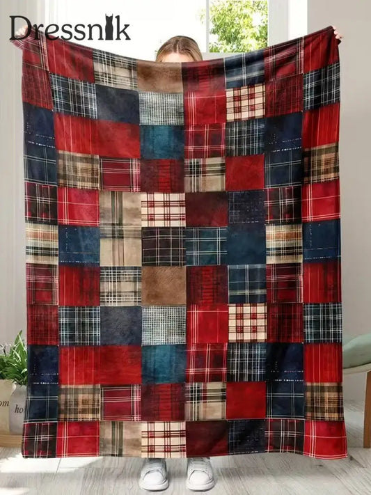 Retro Weihnachten Multi color Patchwork Home Dekor Flanell Decke Rot / EINS