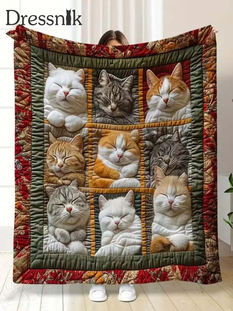 Retro Weihnachten Patchwork niedliche Katzen Heim dekor Flanell decke Rot / EINS