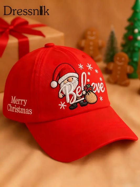 Retro Weihnachten Santa Claus Believe Print Casual Hut Rot / EINS