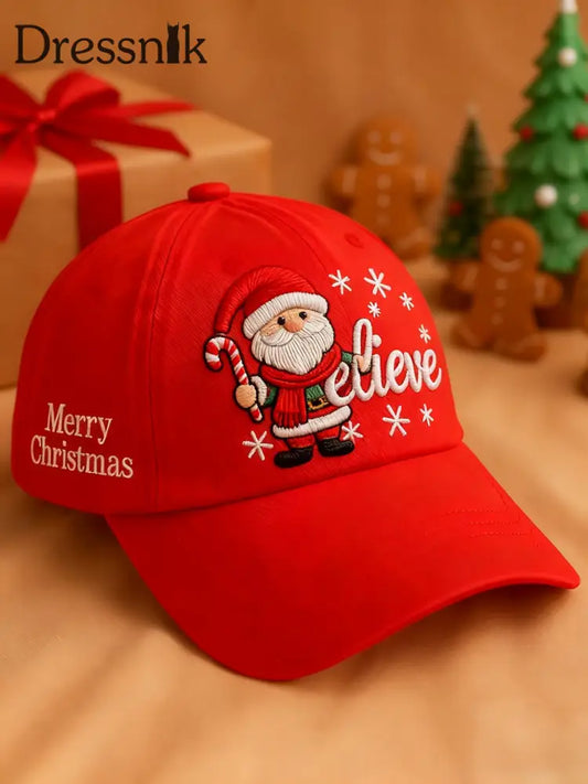 Retro Weihnachten Santa Claus Believe Print Casual Hut Rot / EINS