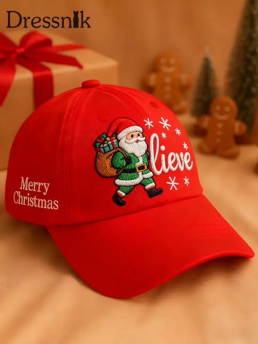 Retro Weihnachten Santa Claus Believe Print Casual Hut Rot / EINS