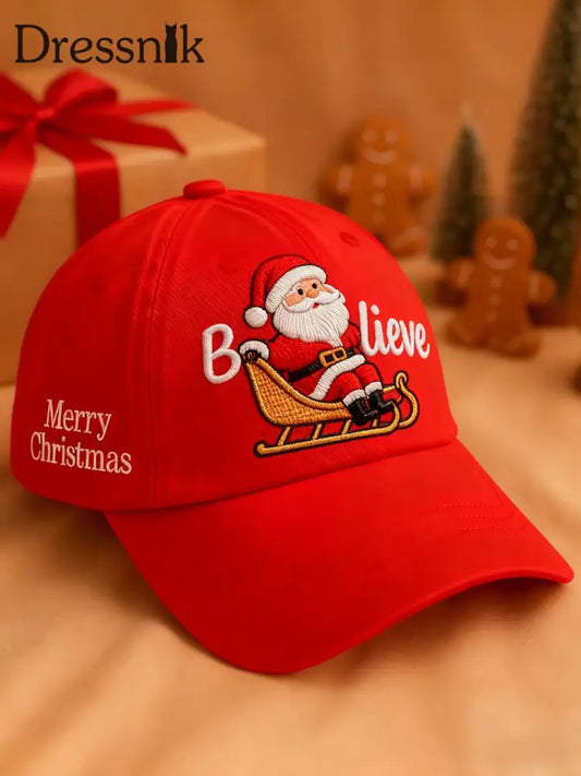 Retro Weihnachten Santa Claus Believe Print Casual Hut Rot / EINS