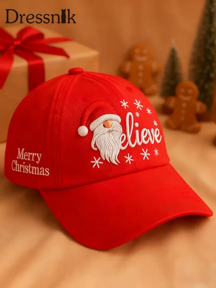 Retro Weihnachten Santa Claus Believe Print Casual Hut Rot / EINS