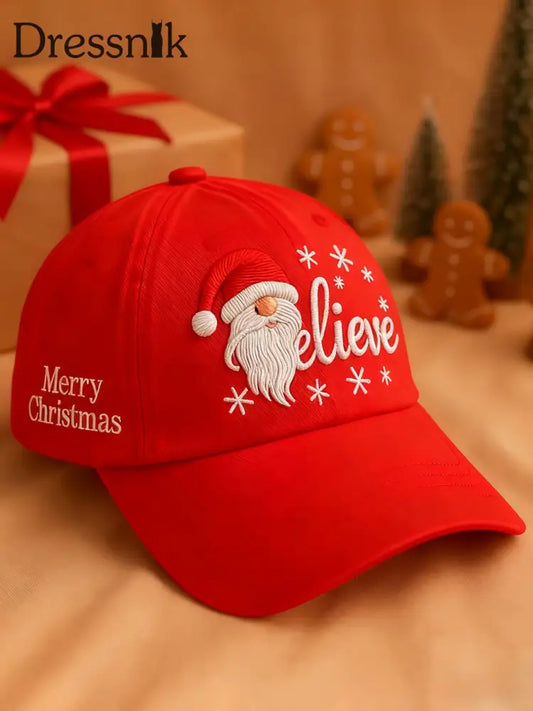 Retro Weihnachten Santa Claus Believe Print Casual Hut Rot / EINS