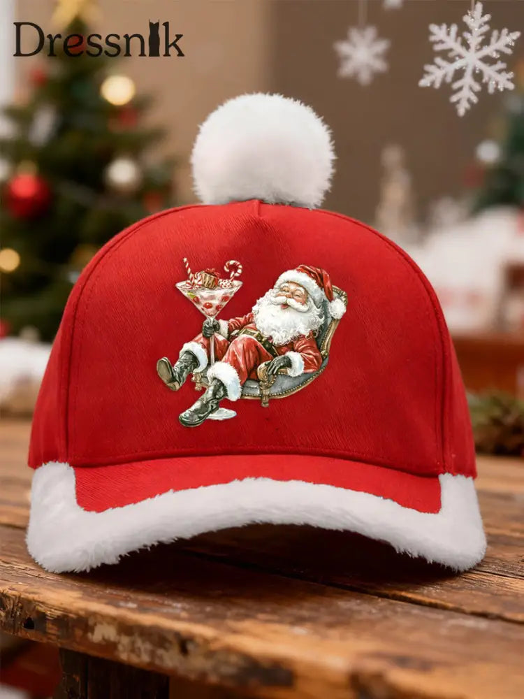 Retro Weihnachten Santa Claus Cocktail Fuzzy Patchwork Hut Rot / EINS