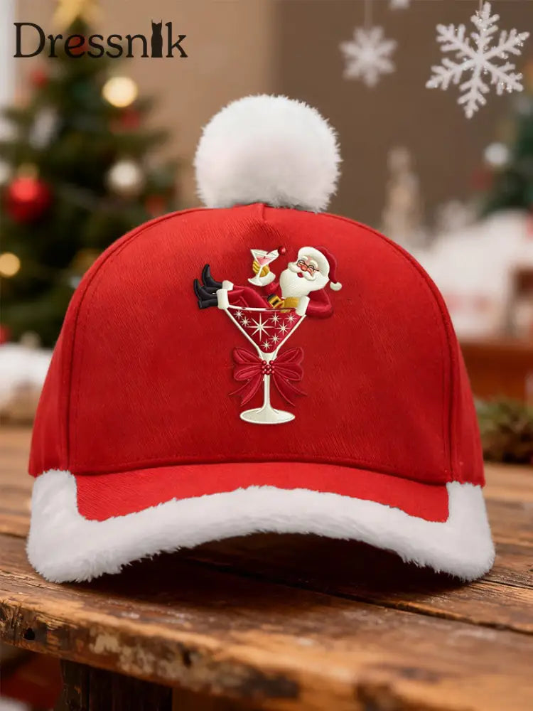 Retro Weihnachten Santa Claus Cocktail Fuzzy Patchwork Hut Rot / EINS