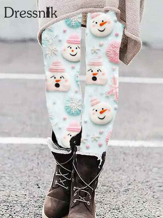 Retro Weihnachten Schneemann Print Mode Leggings