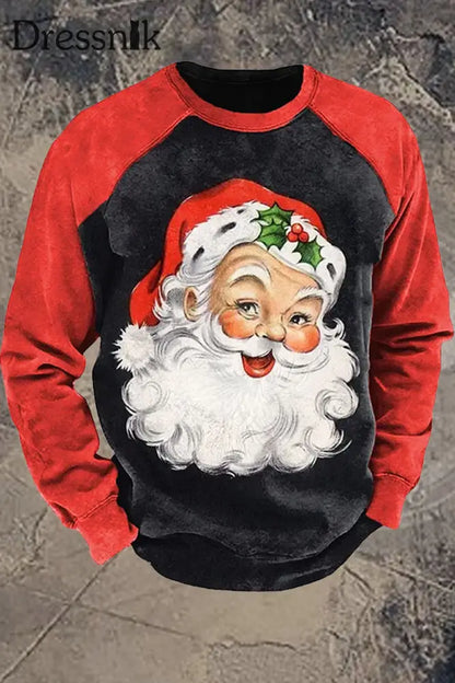 Retro Weihnachts Druck Pullover Langarm Sweatshirt