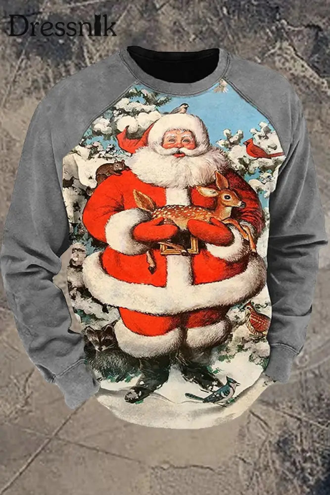 Retro Weihnachts Druck Pullover Langarm Sweatshirt