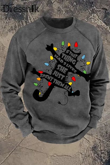 Retro Weihnachts Druck Pullover Langarm Sweatshirt