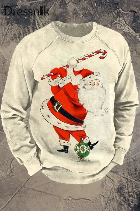 Retro Weihnachts Druck Pullover Langarm Sweatshirt