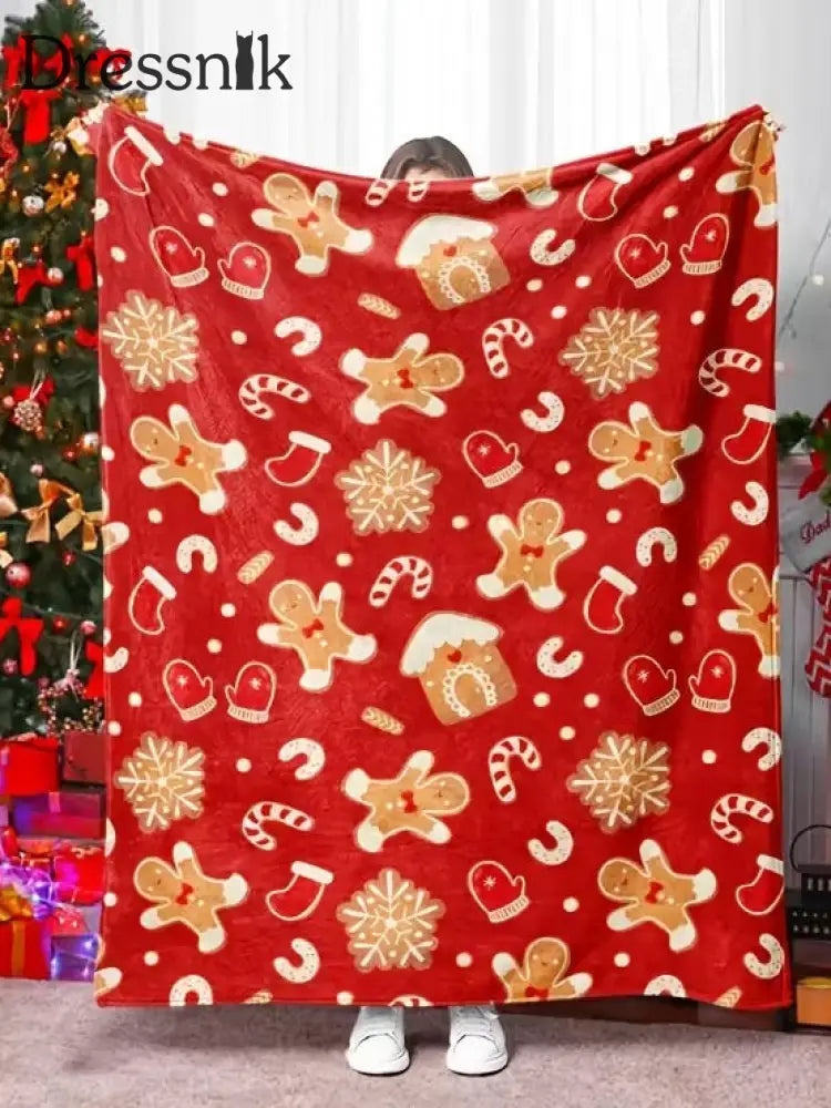 Retro Weihnachts lebkuchen Mann Joy Heim dekor Flanell decke Rot / EINS