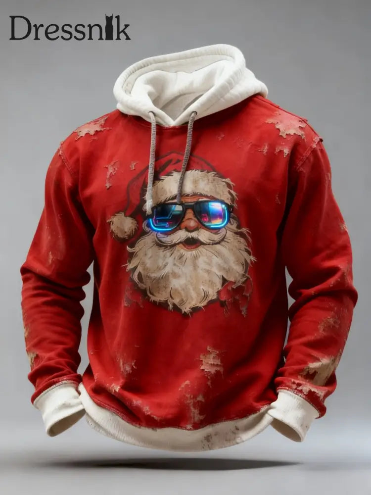 Retro Weihnachts-Sonnenbrille Weihnachts mann Print Lässiges langärmliges Kapuzen-Sweatshirt Rot / S