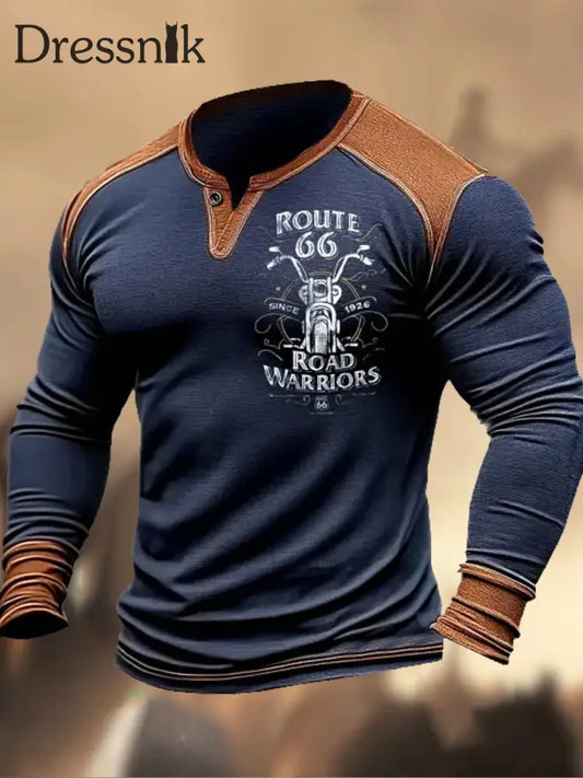 Retro Western Highway Textur Muster bedrucktes Dorf V-Ausschnitt Henry Stil Langarm Hemd A / S