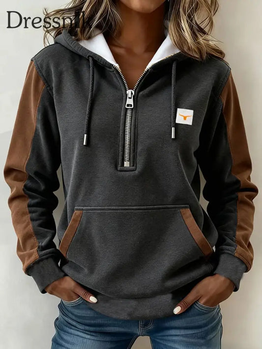 Retro Western Hoodie für Damen Dunkelgrau / S