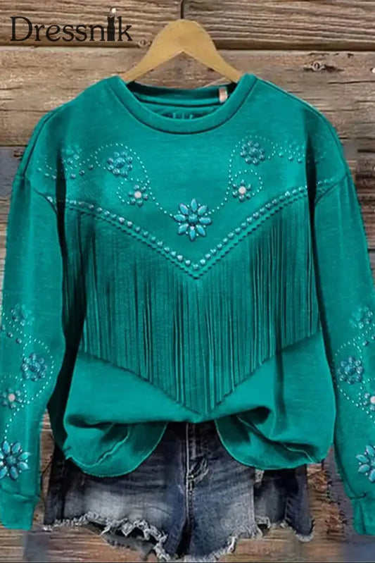 Retro Western Print Casual Sweatshirt