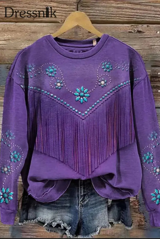 Retro Western Print Casual Sweatshirt