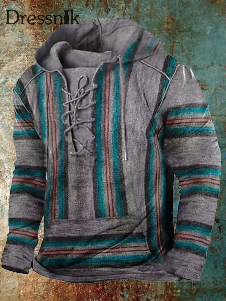 Retro Western Style Printed Casual Long Sleeve Hooded Top