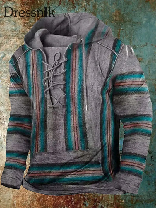 Retro Western Style Printed Casual Long Sleeve Hooded Top