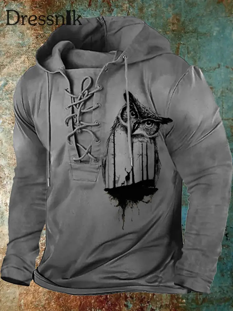 Retro Western Style Printed Casual Long Sleeve Hooded Top