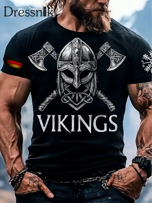 Retro Wikinger Kunst Deutschland Flagge bedruckt Rundhals sportlich kurze Ärmel T-Shirt A / S