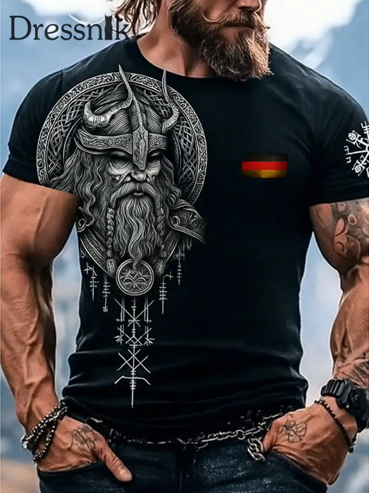 Retro Wikinger Kunst Deutschland Flagge bedruckt Rundhals sportlich kurze Ärmel T-Shirt A / S