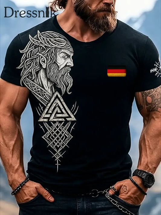 Retro Wikinger Kunst Deutschland Flagge bedruckt Rundhals sportlich kurze Ärmel T-Shirt A / S