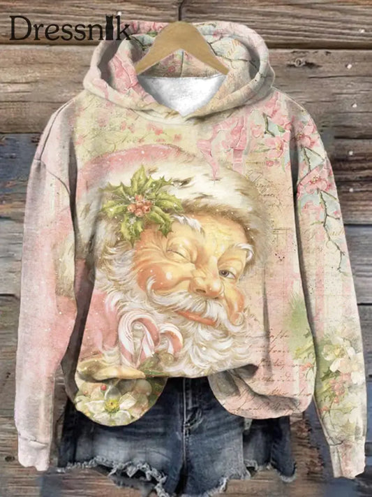 Rosa Vintage Weihnachts Mann Print Casual Hoodie