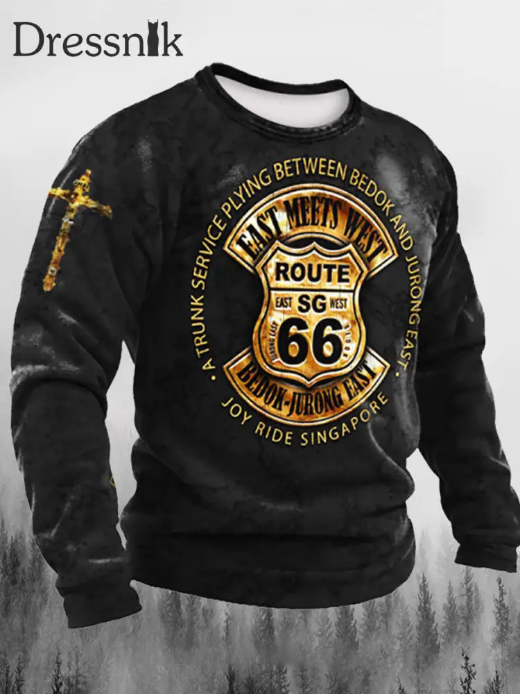 Route 66 Autobahn Motorrad Bedrucktes Rundhals Lose Langarm Sweatshirt A / S