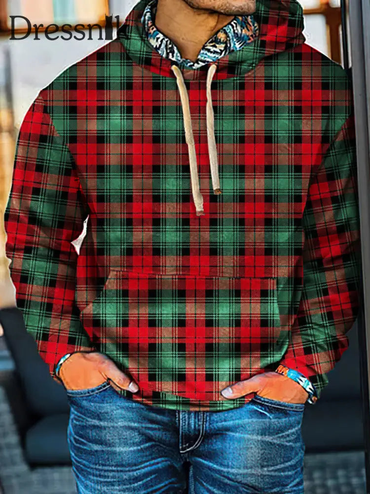 Schottisches Tartan-Sweatshirt Im Westlichen Stil Abstrakt Mit Lässiger Kapuzen Pullover Bunt / S