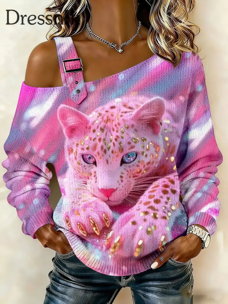 Schulter freie Oberteile mit rosa Leoparden muster für Damen Rosa / S