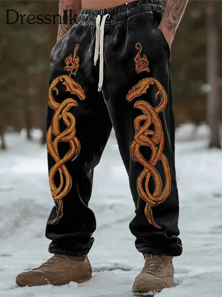 Schwarze Jogging hose für Herren goldener Drache Emblem mehrfarbig / S