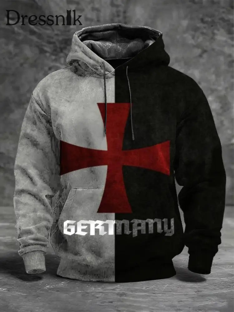 Schwarze und weiße Color block Hoodie für Männer Deutsches Eisernes Kreuz Armee S