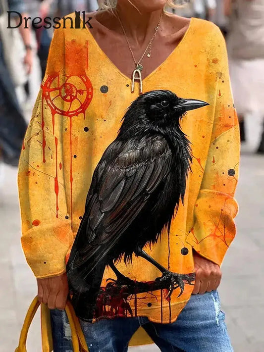 Schwarzes Crow-Sweatshirt Mit V-Ausschnitt Und Langärmligem Aufdruck A / S