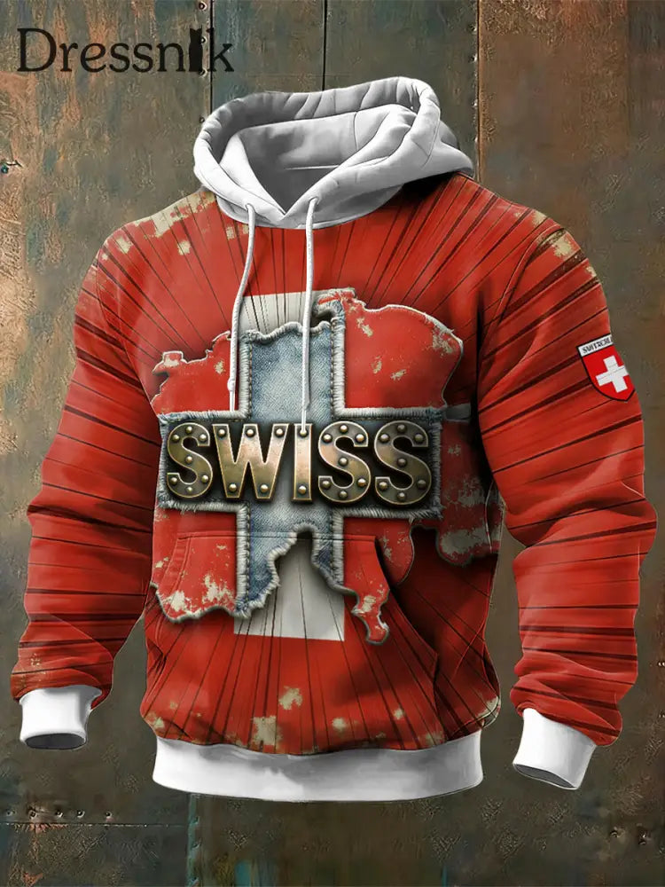 Schweizer Sweatshirt mit Kapuze mit Text design für Herren Rot / S