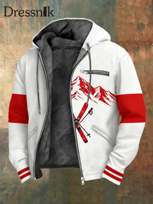 Sherpa-Gelinierte Kapuzen jacke mit Reiß verschluss Herren auffällige Rot-Berg-Ski-Details mehrfarbig / S