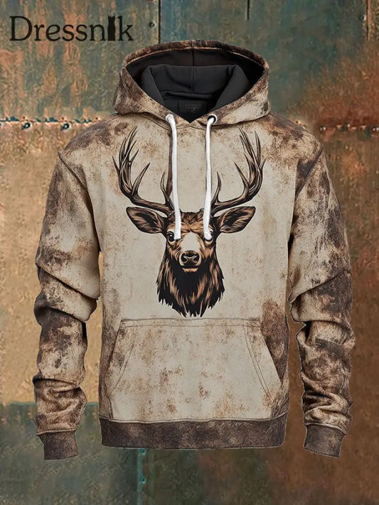 Skull Art bedruckter Hoodie im westlichen Stil für Männer Aprikose / S