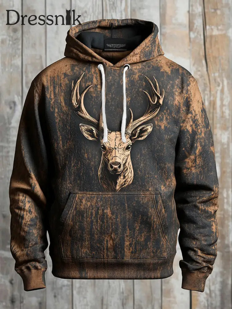 Skull Art bedruckter Hoodie im westlichen Stil für Männer Kaffee / S