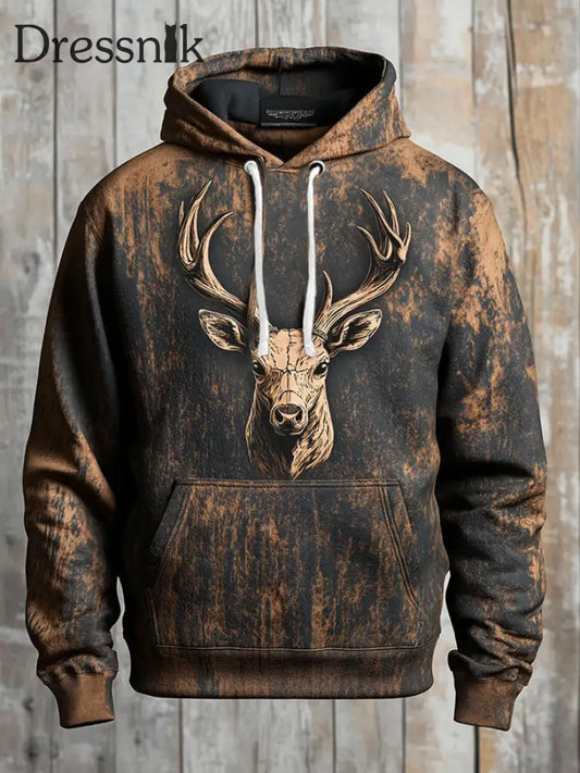 Skull Art bedruckter Hoodie im westlichen Stil für Männer Kaffee / S