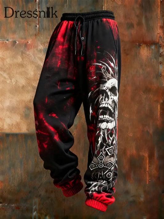 Skull bedruckte Herren-Vintage-Hosen Schwarz / S