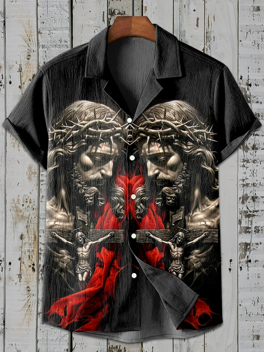 Retro Mode Jesus Print Lässiges Kurzarm-Shirt