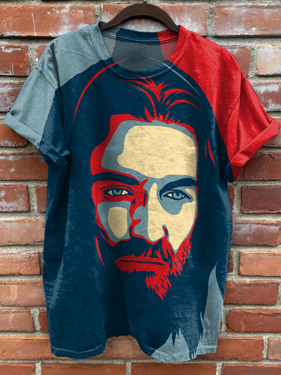 Retro Mode Jesus Kunstdruck Lässige kurze Ärmel