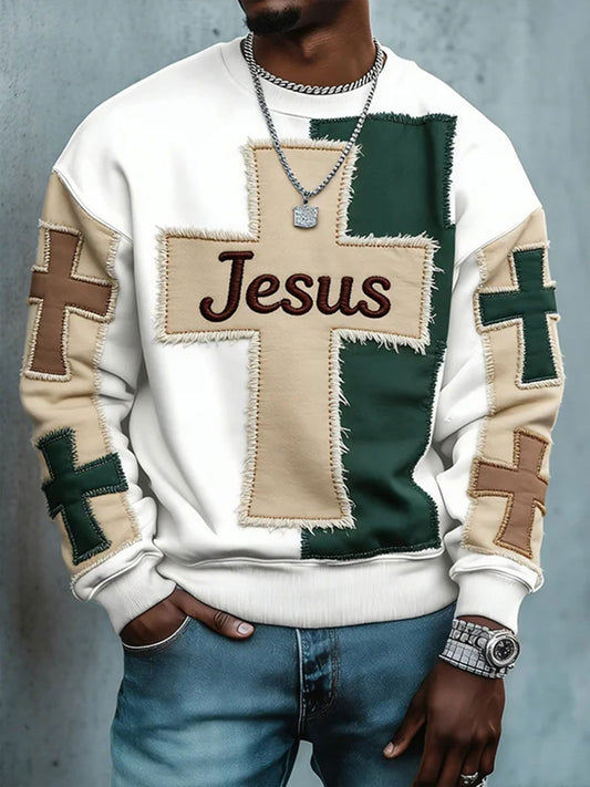 Herren Jesus Cross Sweatshirt mit Rundhals ausschnitt